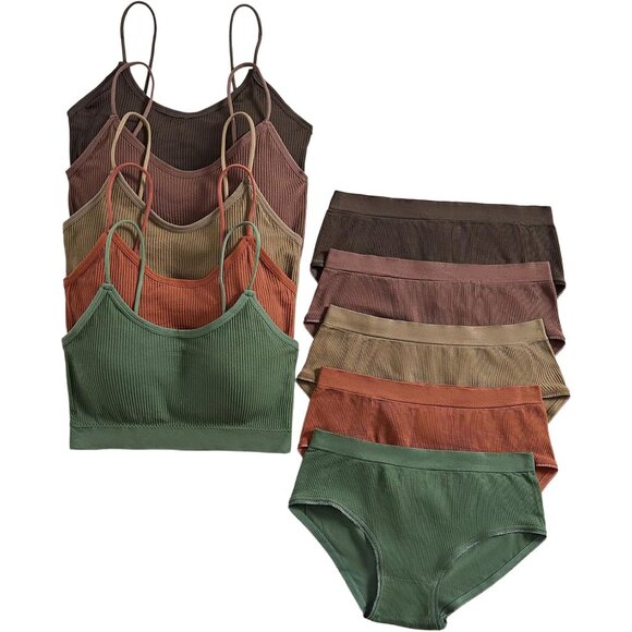 Women's 5 Sets Ribbed Knit Lingerie Sets Seamless Matching Underwear Sets Wirele